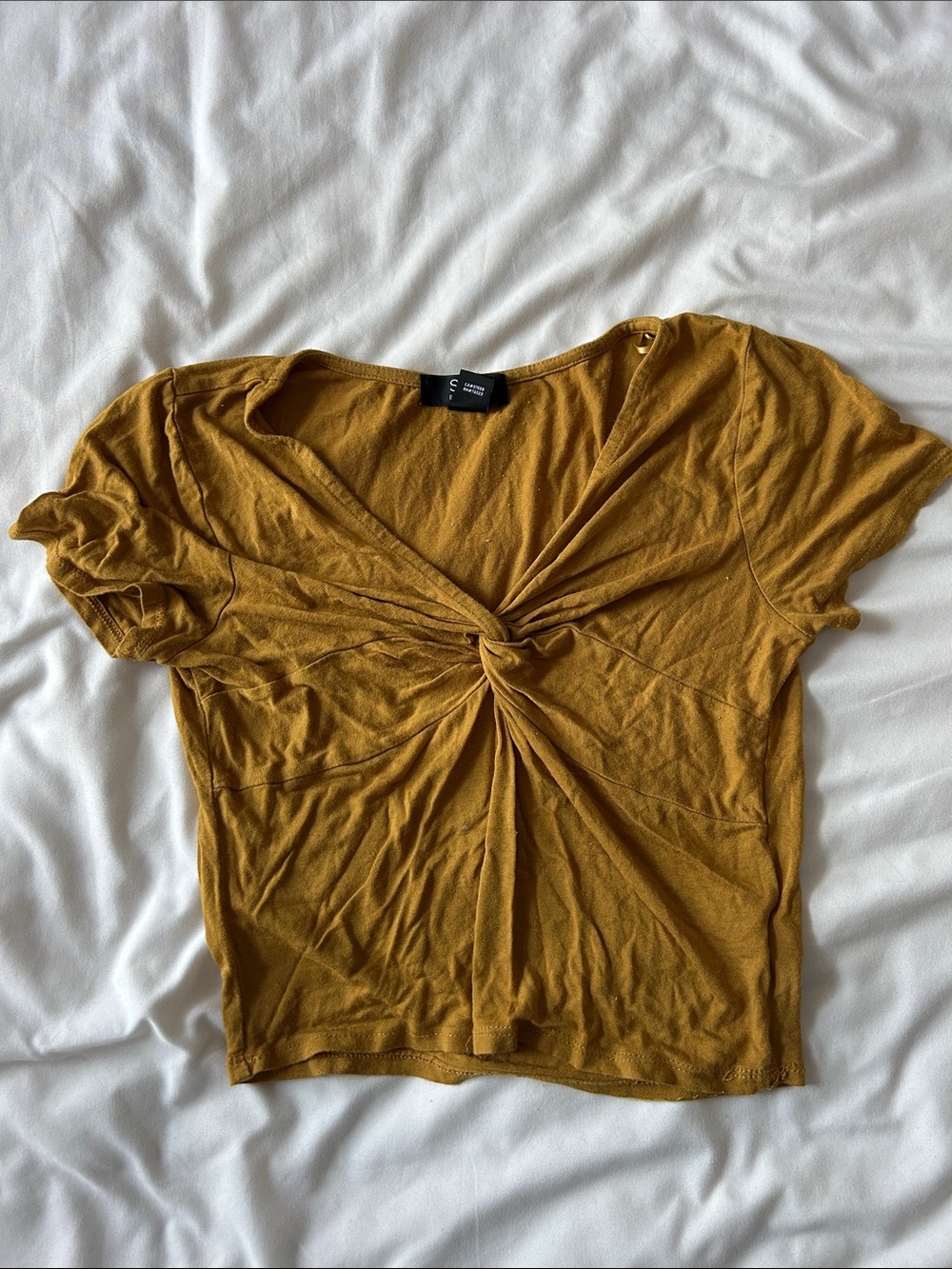 Knotted V‑Neck Short Sleeve Top in Mustard